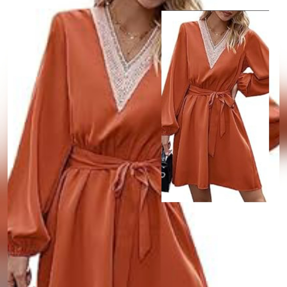 Elegant Orange V-Neck Dress